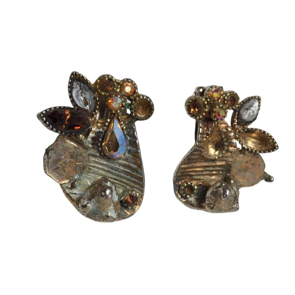 Women's Silver Tone Clip On Earrings with Multi-Colored Gemstones/Rhinestones